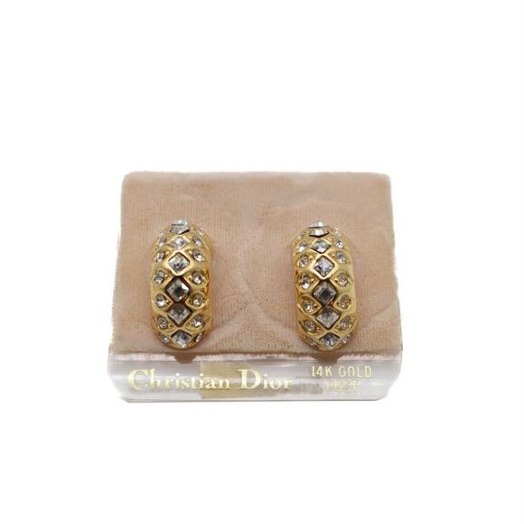 Dior Vintage Crystal Embellished 14k Gold Post Earrings - Picture 1 of 3